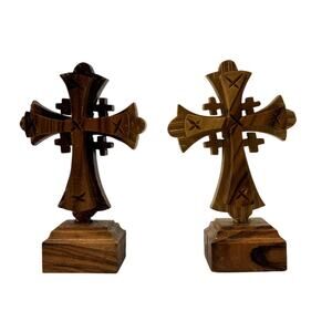 Marbled Olive Wood Small 2 Holy Land Desk Display Home Crosses Jesus Jerusalem
